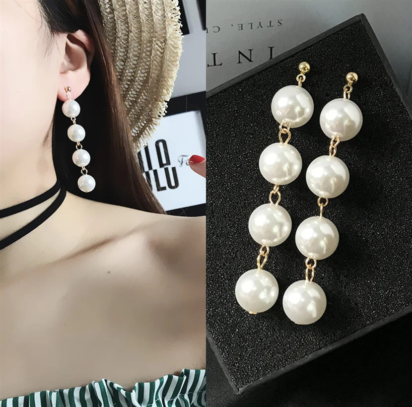 

Trendy Long Statement Cute Pearl Beaded Drop Earrings For Women Fashion Jewelry Boucle D'oreille Femme 2019 Brincos Oorbellen