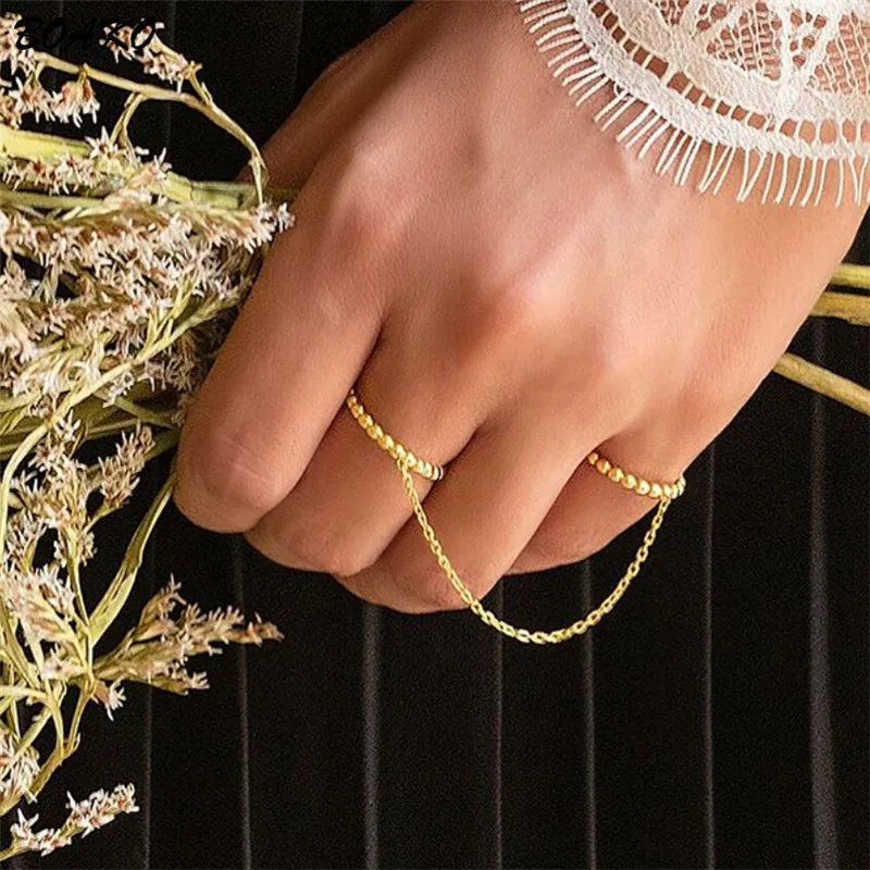 BOAKO Chic Feminine Cocktail Ring Gold Silver Stacking Chain Link Two Finger Rings Charms Beadde Double Rings for Women Jewelry
BOAKO Chic Feminine Cocktail Ring Gold Silver Stacking Chain Link Two Finger Rings Charms Beadde Double Rings for Women Jewelry