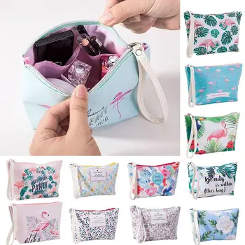 

Necessaire Feminina Flower Leaf Flamingo Letter Print Zipper Makeup Pouch Storage Bag Women Cosmetic Toiletry Bag Beauty Case