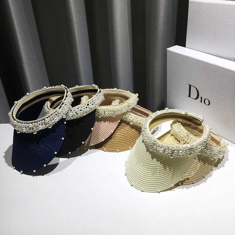 Fashion Handmade Pearl Lady Empty Top Kentucky Derby Wide Brim Sun Visor Straw Hat Woman Summer Sun Protection Beach Vacation
Fashion Handmade Pearl Lady Empty Top Kentucky Derby Wide Brim Sun Visor Straw Hat Woman Summer Sun Protection Beach Vacation