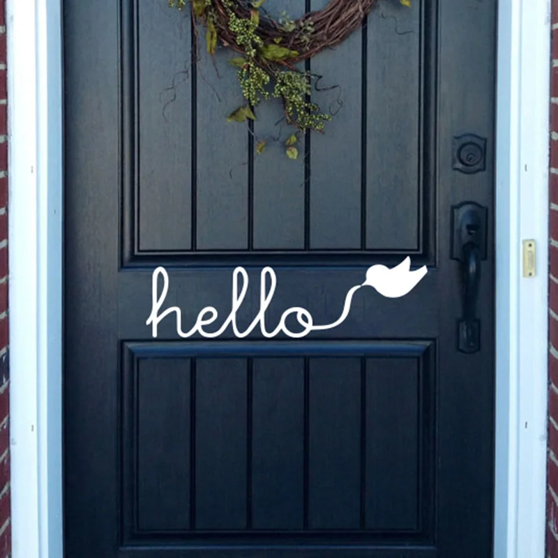 Cartoon Hello Flying Bird Door Entryway Mirrorl Sticker Bedroom Bathroom Hello Animal Door Welcome Quote Decal Vinyl Home Decor (1)