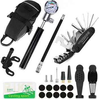 A Collection of Multifunctional Tools for Mountain Bike Bicycle Repair and Tire Repair with Barometer
A Collection of Multifunctional Tools for Mountain Bike Bicycle Repair and Tire Repair with Barometer