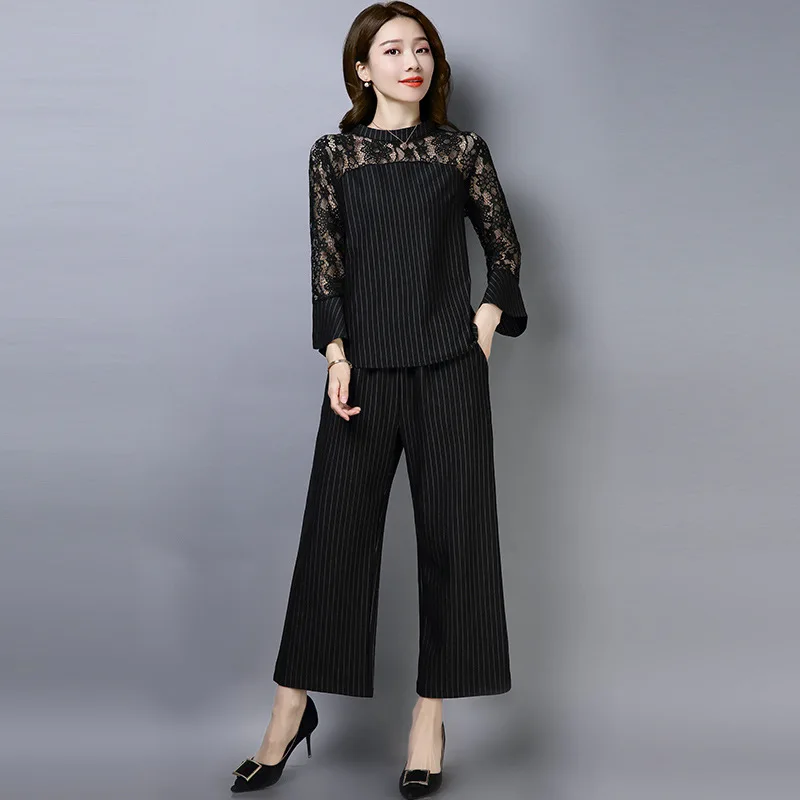 2019 Spring New Style Fashion Lace Long-sleeved Upper Garment + Stripes Loose Pants Two-Piece Set Plus-sized WOMEN'S Dress
2019 Spring New Style Fashion Lace Long-sleeved Upper Garment + Stripes Loose Pants Two-Piece Set Plus-sized WOMEN'S Dress