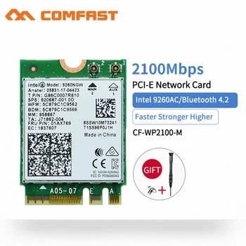 

Comfast CF-WP2100 Dual Band Wireless-AC Intel 9260NGW 5Ghz 2100Mbps 802.11AC MINI PCI-E 2x2 WiFi Card Wi-Fi + Bluetooth 5.0 Wlan