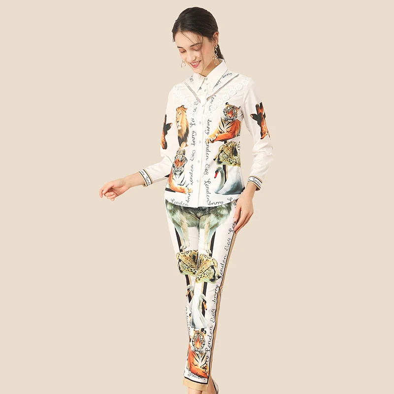 Women's Casual Long Sleeve Animoral Print White Lace Shirt Tops+ Animoral Print Long Pants Two Pieces Set Ladies Summer Suit
Women's Casual Long Sleeve Animoral Print White Lace Shirt Tops+ Animoral Print Long Pants Two Pieces Set Ladies Summer Suit