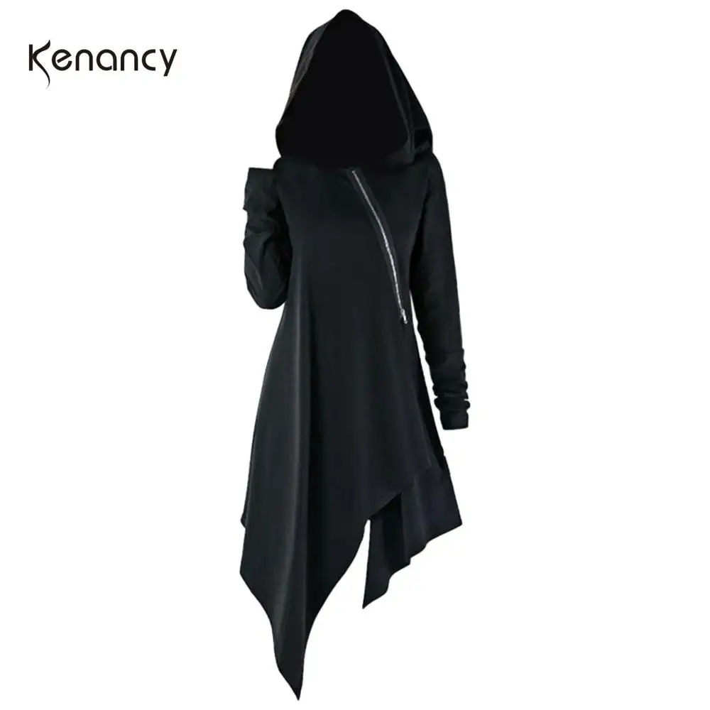 Женская Асимметричная Толстовка Kenancy черная Длинная ветровка с капюшоном на