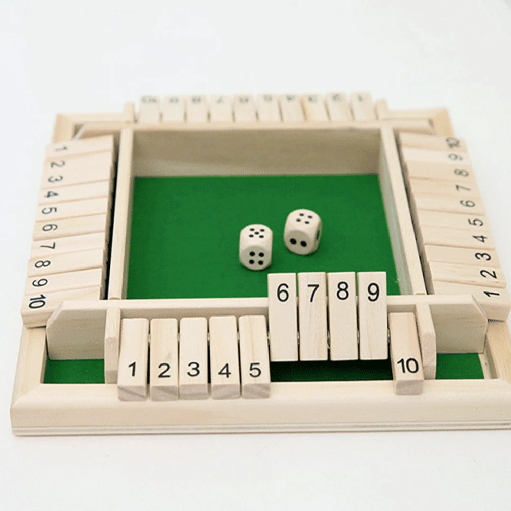 Shut The Box Dice Board Game 4 Sided 10 Number Wooden Flaps Dices Game For Adults Families Club 4 People Pub Bar Party Supplies
Shut The Box Dice Board Game 4 Sided 10 Number Wooden Flaps Dices Game For Adults Families Club 4 People Pub Bar Party Supplies