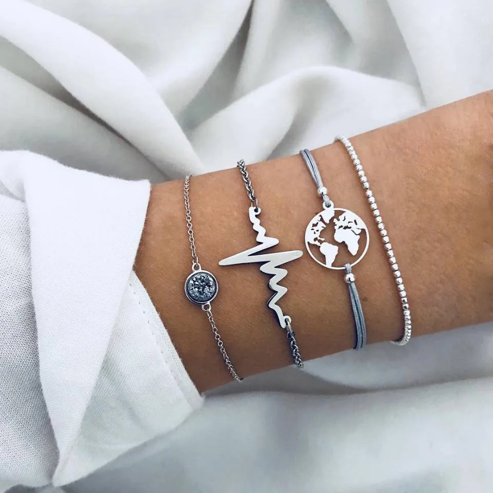 4Pcs Bohemia Crystal World Map Chain Bracelet Set Unique Lightning Beads Silver Link Bracelet Women Lady Accessories Jewelry
4Pcs Bohemia Crystal World Map Chain Bracelet Set Unique Lightning Beads Silver Link Bracelet Women Lady Accessories Jewelry