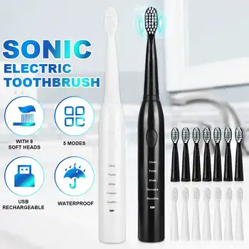IPX7 Waterproof Sonic Electric Toothbrush 5 Mode USB Charger Ultrasonic Automatic Tooth Brush Rechargeable With 8 Brush Heads
IPX7 Waterproof Sonic Electric Toothbrush 5 Mode USB Charger Ultrasonic Automatic Tooth Brush Rechargeable With 8 Brush Heads