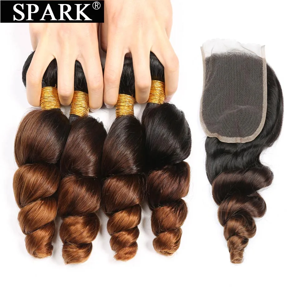 Ombre Peruvian Loose Wave Bundles with Closure 1B/4/30 Spark Remy Hair Extension Human Hair Bundles with Closure Medium Ratio
Ombre Peruvian Loose Wave Bundles with Closure 1B/4/30 Spark Remy Hair Extension Human Hair Bundles with Closure Medium Ratio