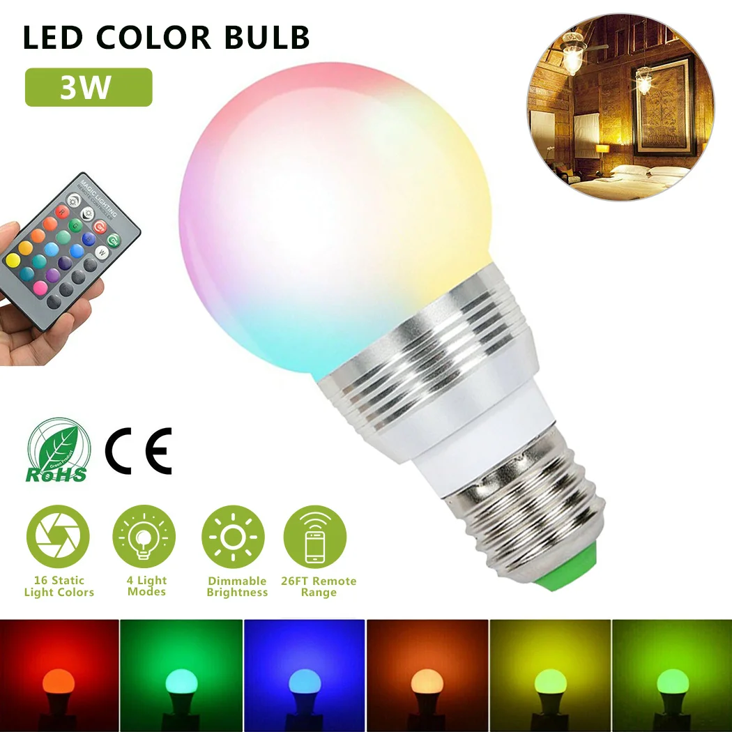 E27 Led Lamp 16 Color Changing Magic Light 3w RGB Led Bulb Wireless Remote Control Led Light Blub Bar Home Decoration
E27 Led Lamp 16 Color Changing Magic Light 3w RGB Led Bulb Wireless Remote Control Led Light Blub Bar Home Decoration