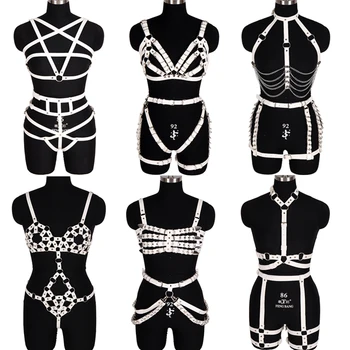 PU Leather Harness White Garter Belts Waist Leg Bondage Caged Bra Garter Body Belts Sexy Lingerie Set Punk Goth Rave for Women 
PU Leather Harness White Garter Belts Waist Leg Bondage Caged Bra Garter Body Belts Sexy Lingerie Set Punk Goth Rave for Women