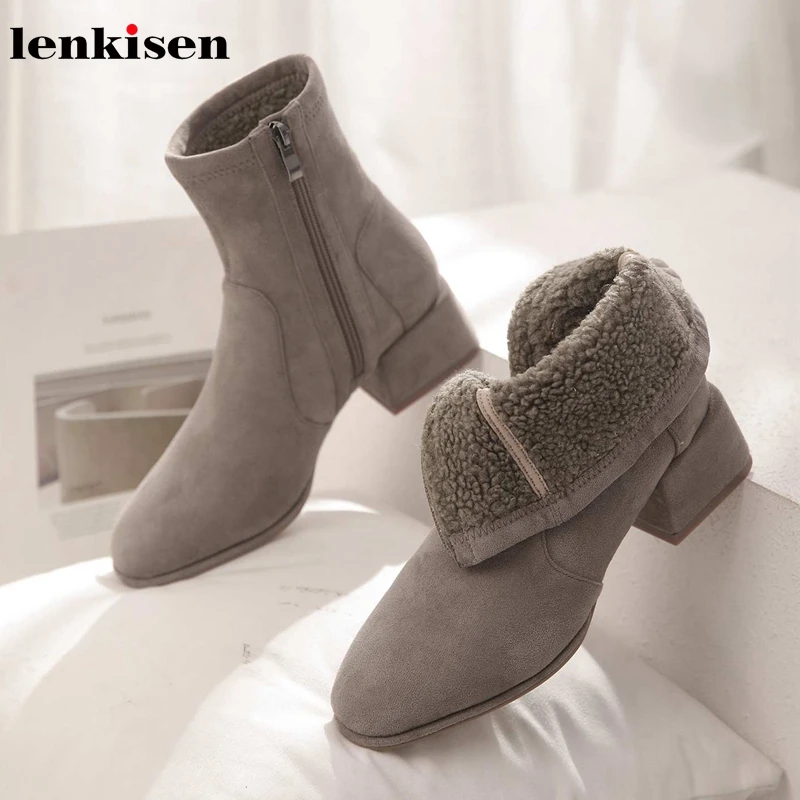 Lenkisen stretch flock med heels round toe fashion simple style solid daily wear sweet winter keep warm women ankle boots L30
Lenkisen stretch flock med heels round toe fashion simple style solid daily wear sweet winter keep warm women ankle boots L30
