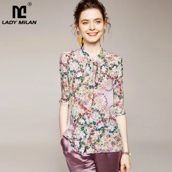 100% Pure Silk Women's Runway Shirt Bow Collar 3/4 Sleeves Printed Fashion Casual Blouse High Street Tops
100% Pure Silk Women's Runway Shirt Bow Collar 3/4 Sleeves Printed Fashion Casual Blouse High Street Tops