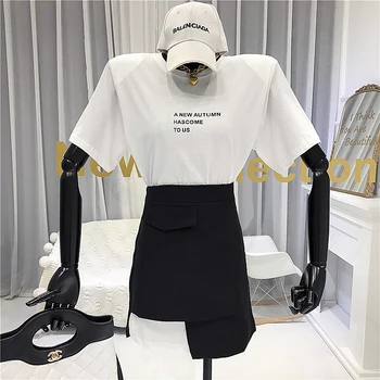 Fashionable Novelties Women 2 Piece Set Long T-shirt Women Short Sleeve+irregular High Waist Skirts Fashion Streetwear 
Fashionable Novelties Women 2 Piece Set Long T-shirt Women Short Sleeve+irregular High Waist Skirts Fashion Streetwear