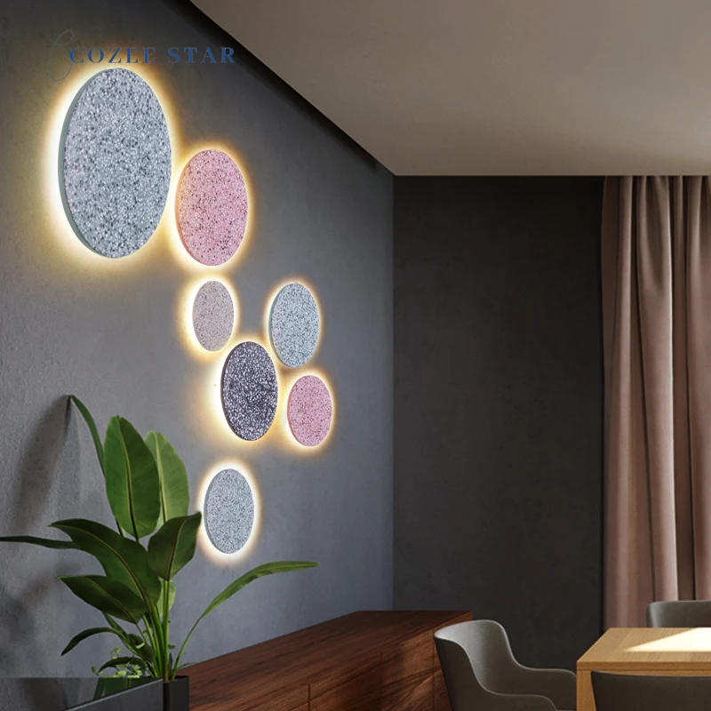 

New Design LED Wall Lamp Postmodern Marble Round Circle Colorful Wall Sconce Bedroom Living Room Corridor Indoor Lighting Lustre