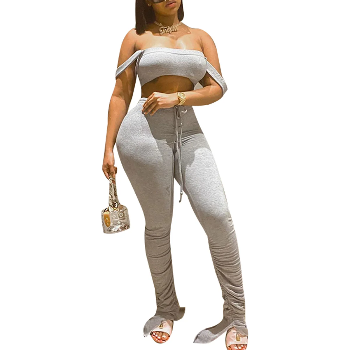 Women Solid Sports Set Summer Casual Slim Cotton Soft Drawstring Stacked Slash Flare Pants High Waist Trousers Women Tracksui
Women Solid Sports Set Summer Casual Slim Cotton Soft Drawstring Stacked Slash Flare Pants High Waist Trousers Women Tracksui