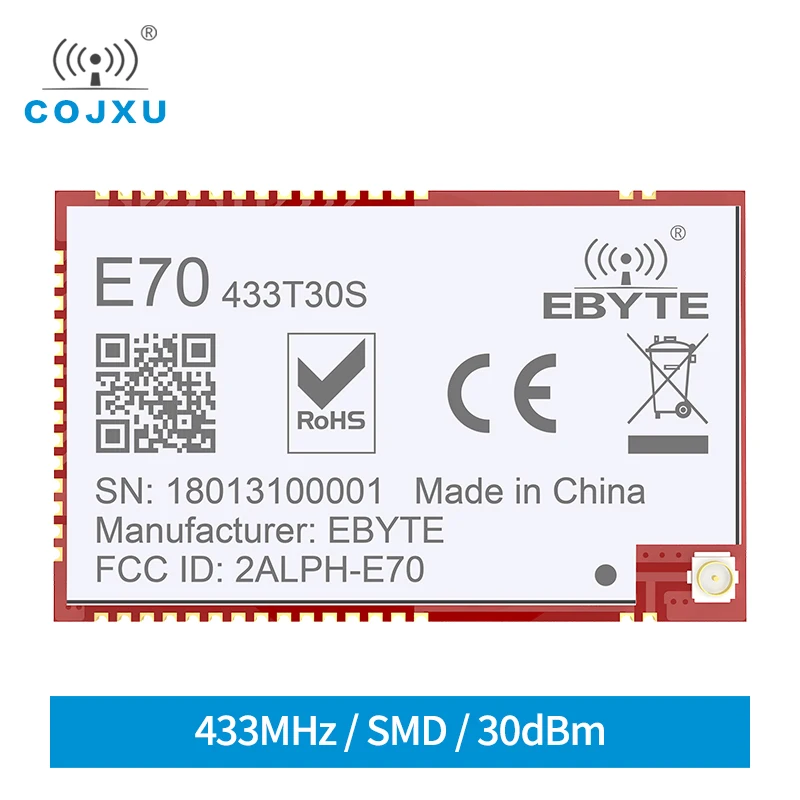 E70-433T30S CC1310 module wireless SoC UART transceiver 30dBm Anti-interference IPEX Stamp hole antenna 433MHz RF module
E70-433T30S CC1310 module wireless SoC UART transceiver 30dBm Anti-interference IPEX Stamp hole antenna 433MHz RF module