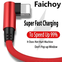 Faichoy USB Kabel Schnelle Ladegerät 90 Grad Daten für iPhone XR MAX X XS 5 5S SE 6 S 6 S 7 8 11 Plus IPad Telefon Schnelle Lade Draht(China)