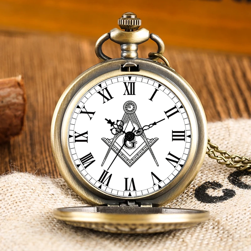 

Masonic Dial Design Men Freemasonry Chrome Square and Compass Mason Necklace Pendant Quartz Pocket Watch Gifts for Freemason