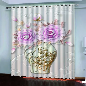 

custom Blackout window Embossed vase flowers 3D curtains Living room bedroom kitchen kids room 3D stereoscopic curtains