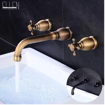 Bathroom Faucets Widespread Basin Sink Wall Mounted Antique Bronze Hot Cold Water Mixer Dual Handle Three Hole Black Taps ML8007 
Bathroom Faucets Widespread Basin Sink Wall Mounted Antique Bronze Hot Cold Water Mixer Dual Handle Three Hole Black Taps ML8007