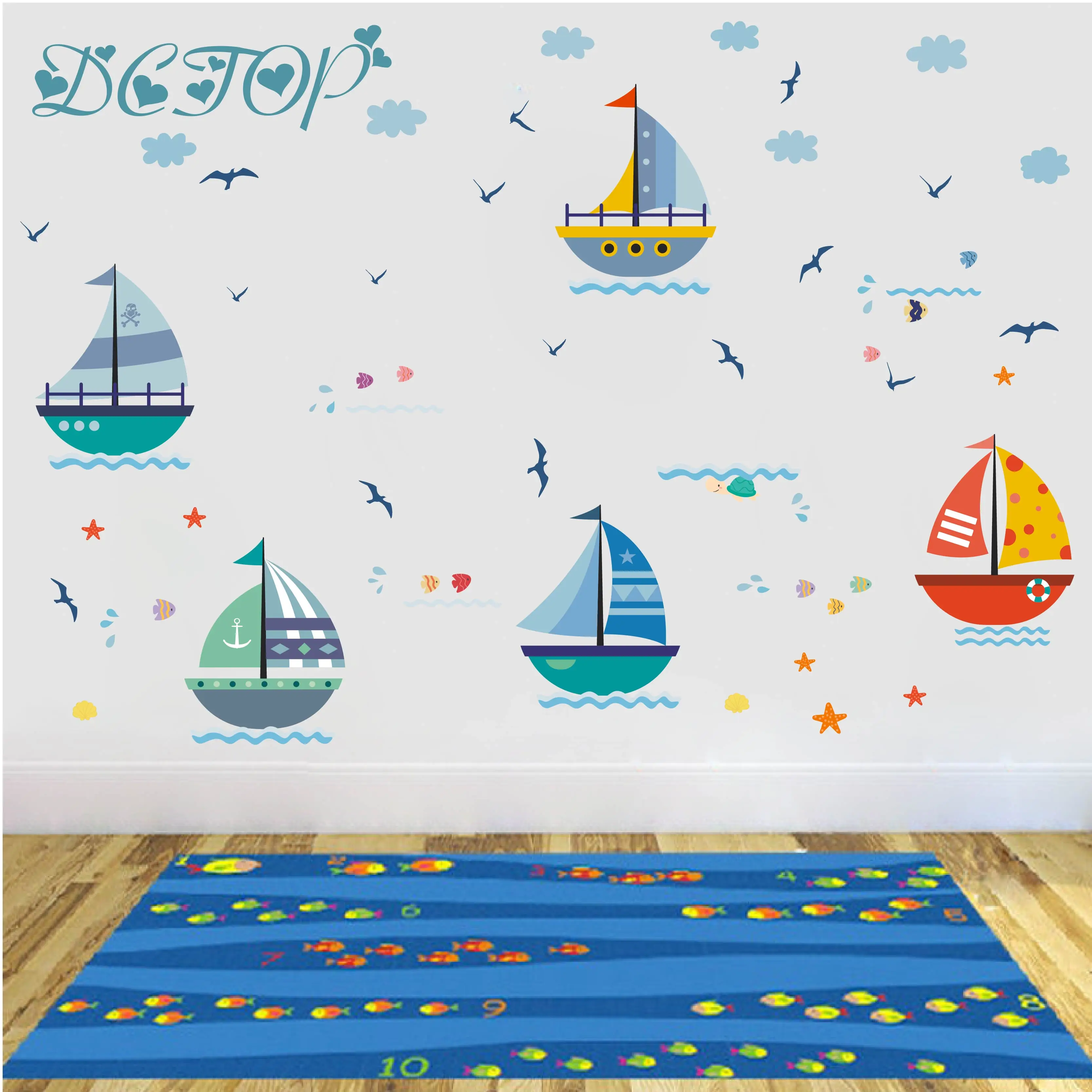 Cartoon Kids Ocean View sailboat Wave Decals DIY Seagull Cloud Wall Stickers for Children Nursery Room Bedroom Home decor Mural
Cartoon Kids Ocean View sailboat Wave Decals DIY Seagull Cloud Wall Stickers for Children Nursery Room Bedroom Home decor Mural