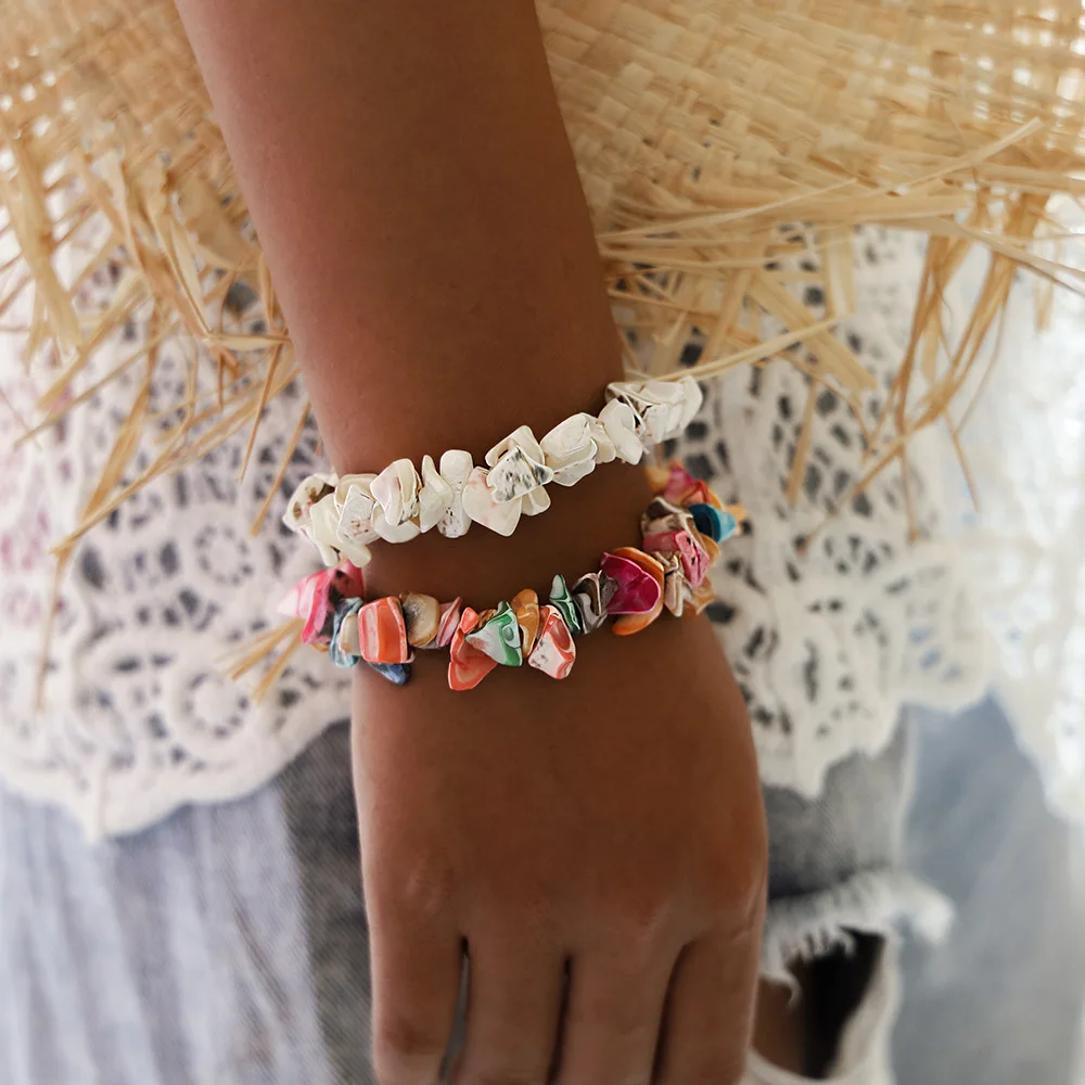 Irregular Colorful Natural Gem stone Bracelet Stretch Chip beads Cutted Smooth Shell Conch Cowrie Bracelets Bangles For Women
Irregular Colorful Natural Gem stone Bracelet Stretch Chip beads Cutted Smooth Shell Conch Cowrie Bracelets Bangles For Women