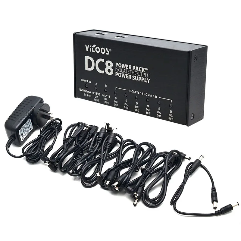 VITOOS DC8 Portable Guitar Effects Power Supply 8 Isolated Outputs 6 Way 9V 2 Way Adjustable 9V 12V 18V
VITOOS DC8 Portable Guitar Effects Power Supply 8 Isolated Outputs 6 Way 9V 2 Way Adjustable 9V 12V 18V