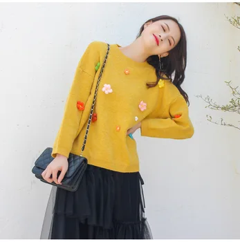 Flower Sweater Women's Loose Casual Yellow Color Same Flower Sweater Women's Round Neck In Autumn and Winter Womens Sweaters
Flower Sweater Women's Loose Casual Yellow Color Same Flower Sweater Women's Round Neck In Autumn and Winter Womens Sweaters