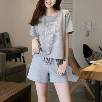 High Quality Summer Sleepwear Gray Women Fashion Sportswear Suit Shorts Sleeve T-Shirt Two-piece Pyjamas Outwear Printing suit
High Quality Summer Sleepwear Gray Women Fashion Sportswear Suit Shorts Sleeve T-Shirt Two-piece Pyjamas Outwear Printing suit