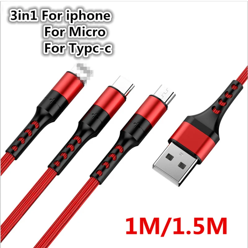 3 In 1 Fast Charging Cable Nylon Braided for Type C for Micro USB For IPhone 11 For Android Samsung xiaomi Mi for huawei p30 40
3 In 1 Fast Charging Cable Nylon Braided for Type C for Micro USB For IPhone 11 For Android Samsung xiaomi Mi for huawei p30 40