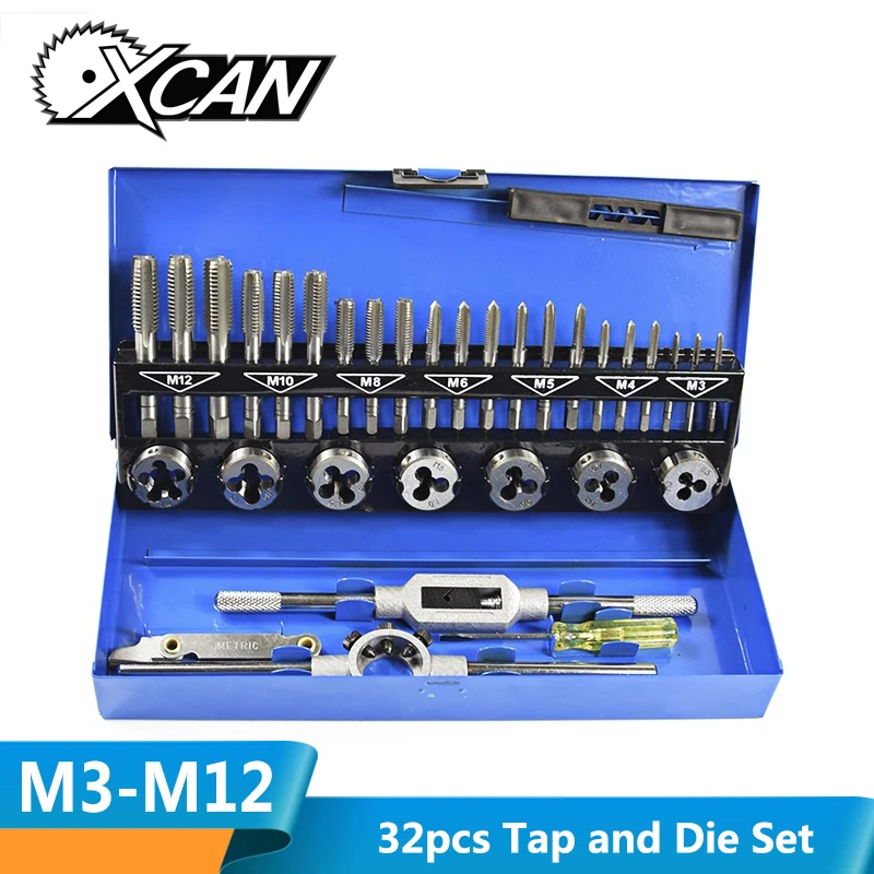 XCAN 32pc M3-M12 Metric Tap and Die set Hand Tapping Tools Screw Thread Tap Die Wrench Set
XCAN 32pc M3-M12 Metric Tap and Die set Hand Tapping Tools Screw Thread Tap Die Wrench Set