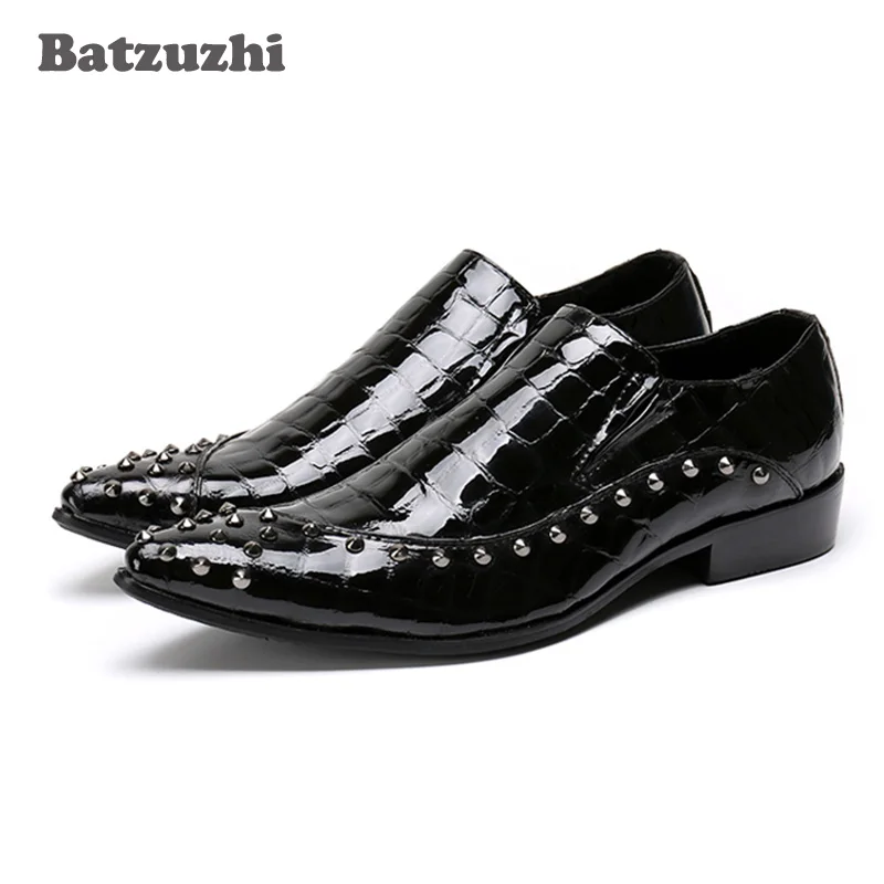 

Batzuzhi Luxury Handmade Men Shoes Black Men Leather Dress Shoes Slip on Studdes Fashion Business Suit Shoes Size 37-46 US5-US12