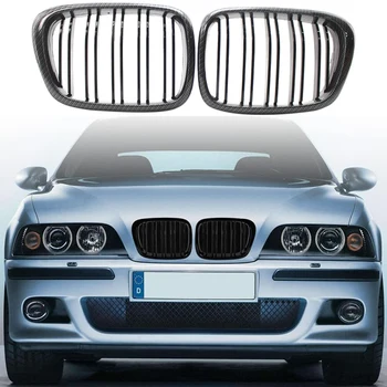 

1 Pair Carbon Fiber Black Double Line Kidney Grille For-BMW 1997-2003 E39 520I 523I 525I 528I 530I 535I 540I M5