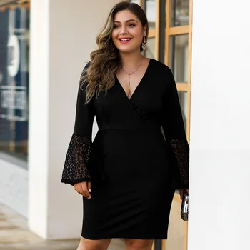 Plus Size Lace Cocktail Dresses Mermaid Deep V-Neck Full Flare Sleeve Ruched Above Knee Sexy Formal Party Gowns Vestido Coctel
Plus Size Lace Cocktail Dresses Mermaid Deep V-Neck Full Flare Sleeve Ruched Above Knee Sexy Formal Party Gowns Vestido Coctel