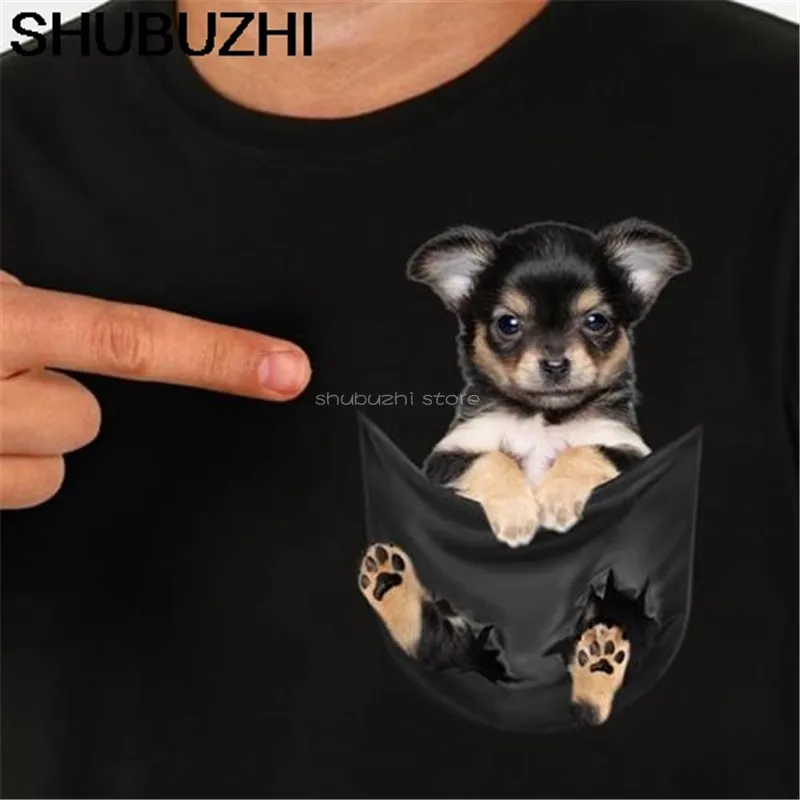 Чихуахуа внутри черная футболка с карманом рубашка рисунком собачки и любителей