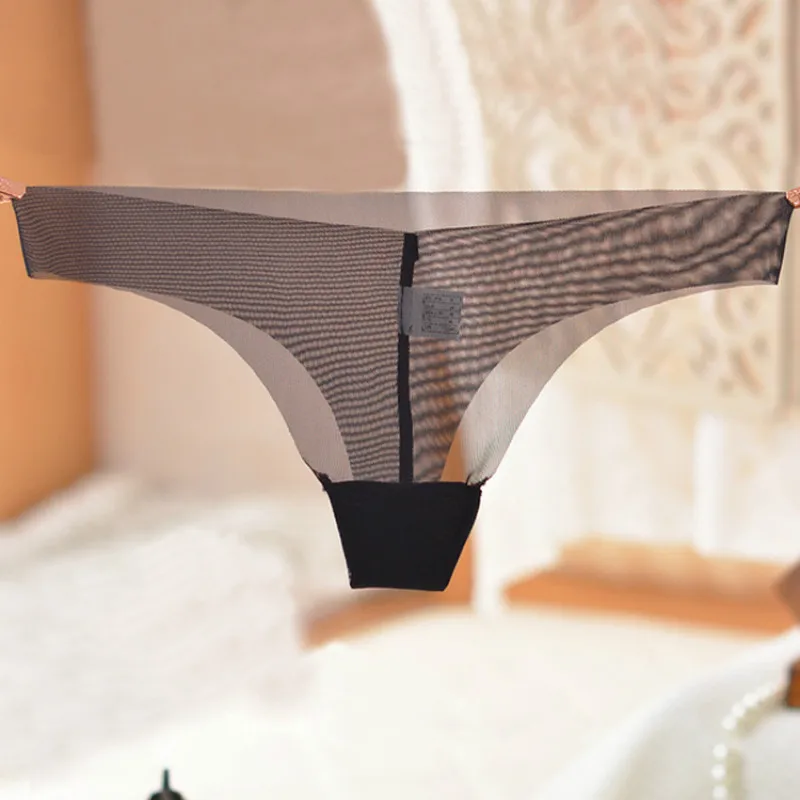 

New Summer Style Sexy Mesh Transparent Seamless Thong Perspective Temptation Transparent Panties 3pcs/Lot Black G String Quality