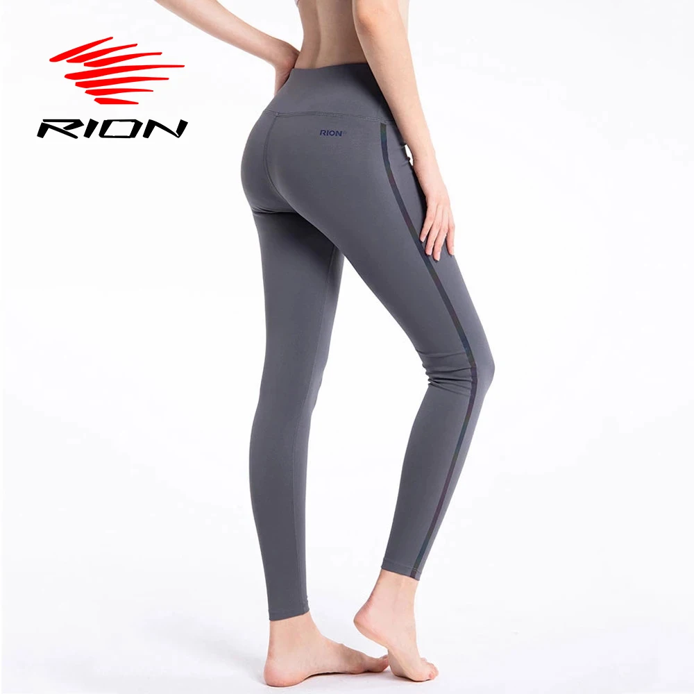 

RION Sports Leggings Women Reflective Stripe High Waist Yoga Pants Tummy Control Leggings Gym Tights Workout Fitness Leggings