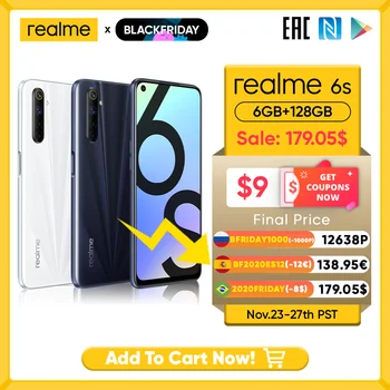 realme 6s smartphone 90Hz 6.5inch FHD+ Display Telephone 6GB 128GB mobile phone 48MP Qual Cameras Android 10 4300mAh 30W changer
realme 6s smartphone 90Hz 6.5inch FHD+ Display Telephone 6GB 128GB mobile phone 48MP Qual Cameras Android 10 4300mAh 30W changer
