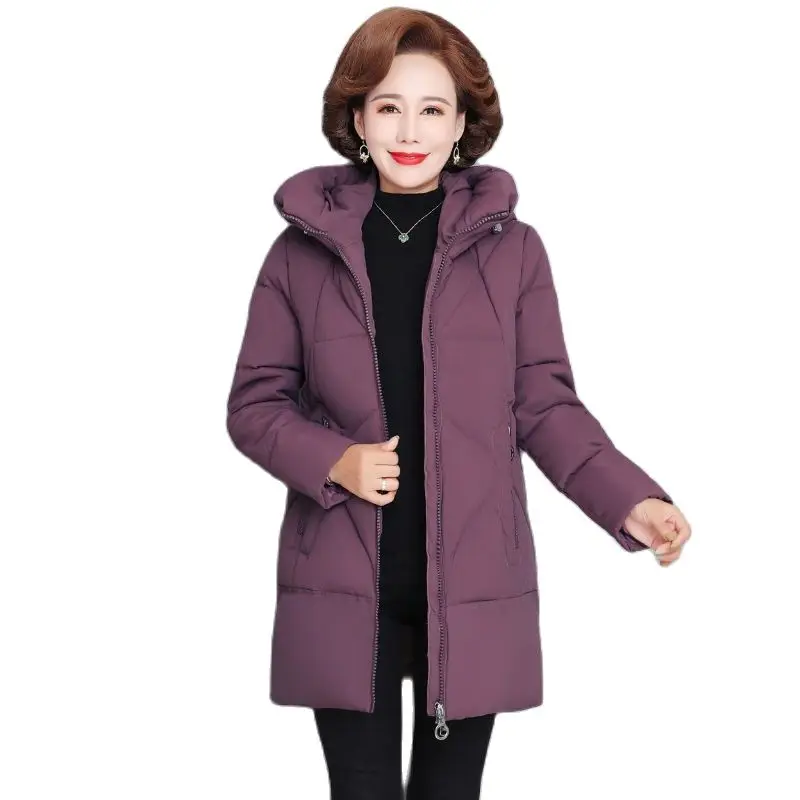 

Winter New 2021 Down Cotton Clothes Middle-Aged Elderly Mothers Pack Hooded Mid Long Keep Warm Ladies Jacket Overcoat Parka