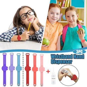 3PC Hand Sanitizer Disinfectant Sub-packing Silicone Bracelet Wristband Hand Dispenser Wearable Hand Sanitizer Dispenser Pumps