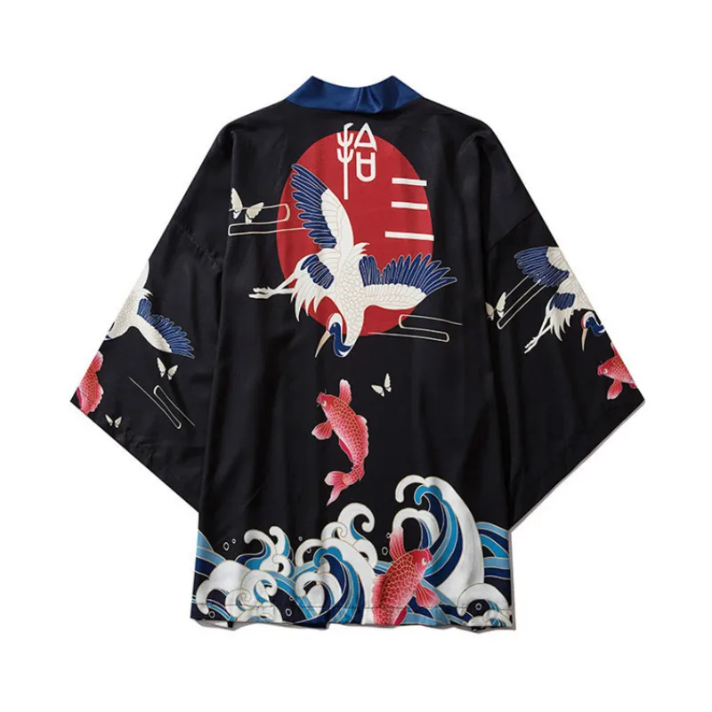 Spring Autumn New Japanese Kimono Traditional Ukiyo-e Crane Printing Seven-point Sleeve Samurai Loose Robe Cardigan Coat Tops
Spring Autumn New Japanese Kimono Traditional Ukiyo-e Crane Printing Seven-point Sleeve Samurai Loose Robe Cardigan Coat Tops