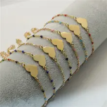 1 PC 2019 Novas Pulseiras de Aço Inoxidável Cadeia de Cabo de Ligação Coração Pulseira de Esmalte De Ouro Para As Mulheres Da Moda Jóias Presentes 18cm de Comprimento(China)