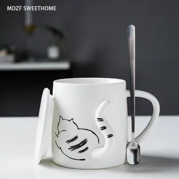MDZF SWEETHOME Ceramic Coffee Milk Mug Set With Lid And Spoon With Its Tail Cartoon Cat Juice Water Couples Cup Drinkware Tool 
MDZF SWEETHOME Ceramic Coffee Milk Mug Set With Lid And Spoon With Its Tail Cartoon Cat Juice Water Couples Cup Drinkware Tool