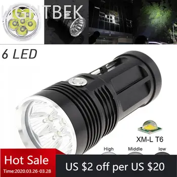 LED Flashlight Waterproof 6x XM-L XML T6 LEDs 3 Modes 1800 Lumen Outdoor LED Flash Lamp Flashlight for Camping Hiking
LED Flashlight Waterproof 6x XM-L XML T6 LEDs 3 Modes 1800 Lumen Outdoor LED Flash Lamp Flashlight for Camping Hiking