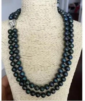 two strands 9-10mm tahitian round black green pearl necklace 18"19"
two strands 9-10mm tahitian round black green pearl necklace 18"19"