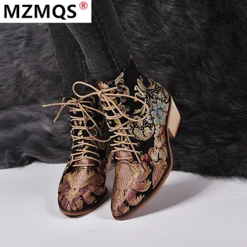 2020 New Autumn Women's Boots Fashion Lace-up Square Heel Pointed Women's Boots Totem Thick Heel Ankle Boots Zapatos De Mujer
2020 New Autumn Women's Boots Fashion Lace-up Square Heel Pointed Women's Boots Totem Thick Heel Ankle Boots Zapatos De Mujer