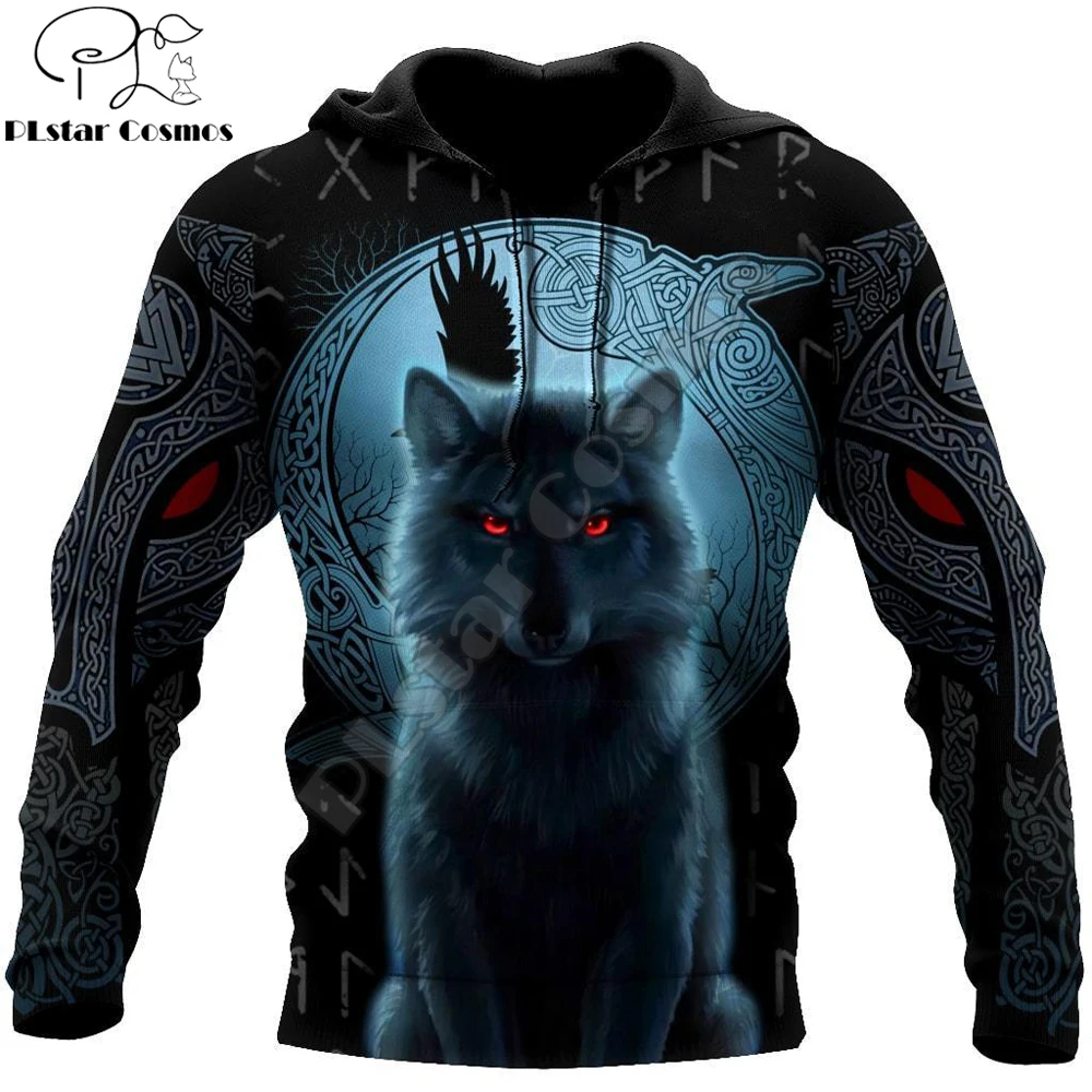 Толстовка с капюшоном Fenrir Викинг-Волк And Moon в стиле унисекс пуловер на молнии 3D