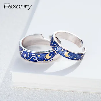 

Foxanry 925 Sterling Silver Couples Rings for Women Creative Terndy Starry Sky Finger anillos Jewelry Wedding Anniversary Gifts